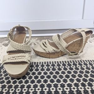 Franco Sarto Nude braided cork Wedges size 8 tan sandals